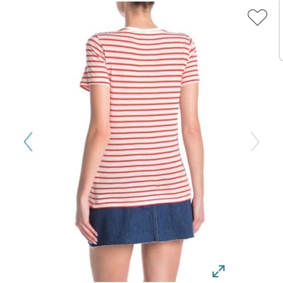Madewell Striped Teresa Red and White Cotton V-Neck Pocket Tee Small - Picture 2 of 8